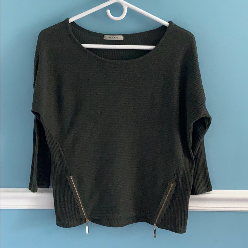 Papaya 3/4 sleeve olive green top